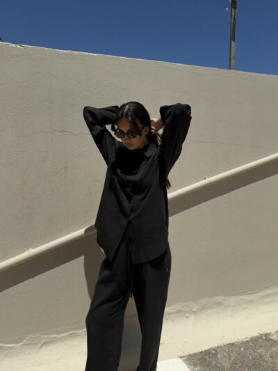 3 PIECE LYOCELL LOUNGE SUIT IN BLACK - Image 7