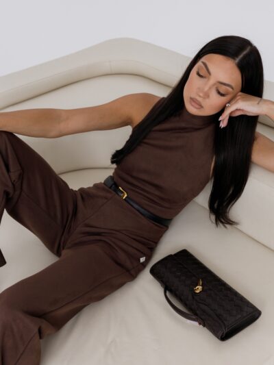 BROWN SUEDE PLAYSUIT | SHIPPING 09.03